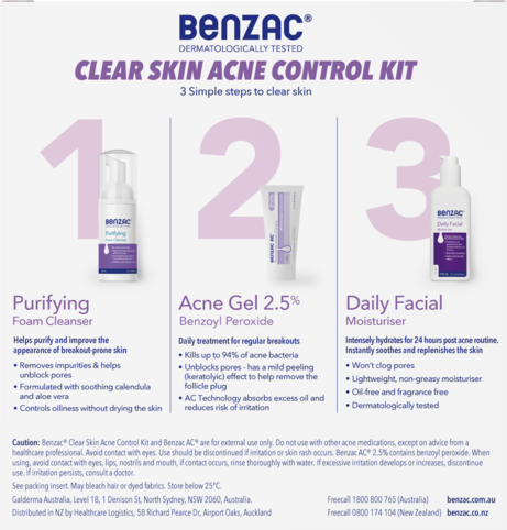 Benzac 3 Step Clear Skin Acne Kit Back