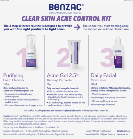 Benzac 3 Step Clear Skin Acne Kit Back