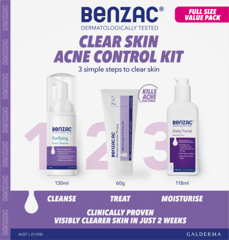 Benzac 3 Step Clear Skin Acne Kit Front