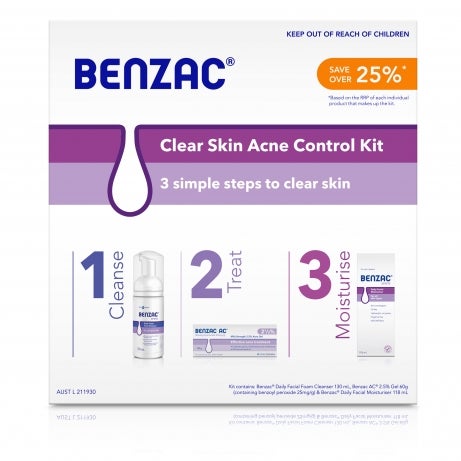 Benzac Clear Skin Acne Control Kit - 3 simple steps to clear skin